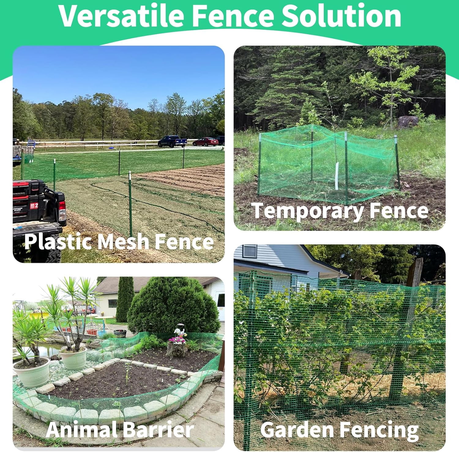 5x100ft Deer Fence Netting, Heavy Duty Plastic Mesh Fence for Deer, Rabbits, Birds & Chickens, Green Garden Netting Animal Barrier for Plants, Fruit Trees, Vegetables & Backyard Gardens