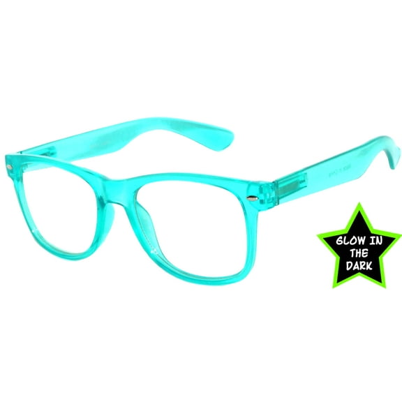 Retro Sunglasses - Glow in the Dark Turquoise Frame / Clear Lens