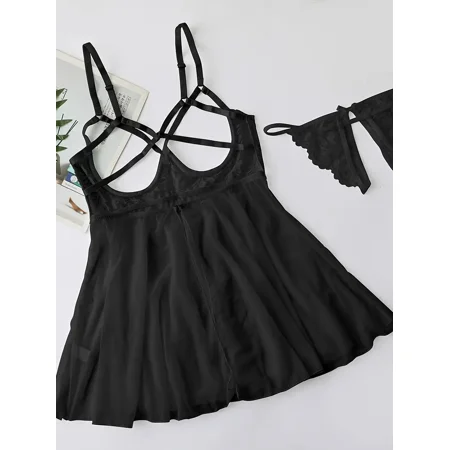 

Women‘s 2pcs Semi-Sheer Cut Out Nightdress And Thongs Sets Lingerie Set