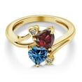 thumbnail image 3 of Gem Stone King 18K Yellow Gold Plated Silver Red Garnet Persian Blue Moissanite and White Diamond Ring for Women (1.83 Cttw, Heart Shape 6MM, Gemstone January Birthstone, Size 6), 3 of 6