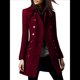 thumbnail image 1 of Abrigo Cruzado de Invierno para Mujer, Elegante Abrigo Tipo Gabardina de Mezcla de Larga con Cuello de Solapa y Botones Vino Tinto XL, 1 of 6