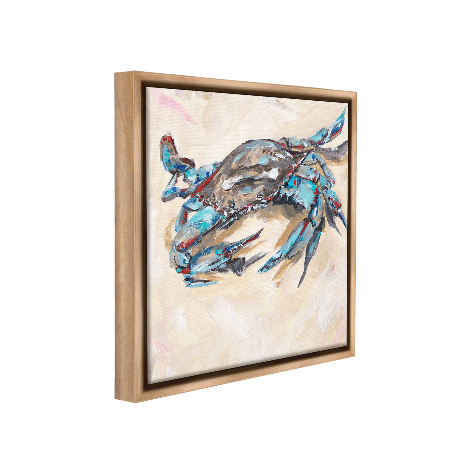 Stupell Industries Modern Blue Beach Crab Animals & Insects Painting Brown Floater Framed Canvas Art Print Wall Art, 25 x 25