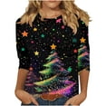 thumbnail image 2 of Tops for Women Plus Size 3/4 Sleeve Christmas Tree Print Christmas Sparkling Colorful Round Neck Top Multicolor7 XXXL, 2 of 5