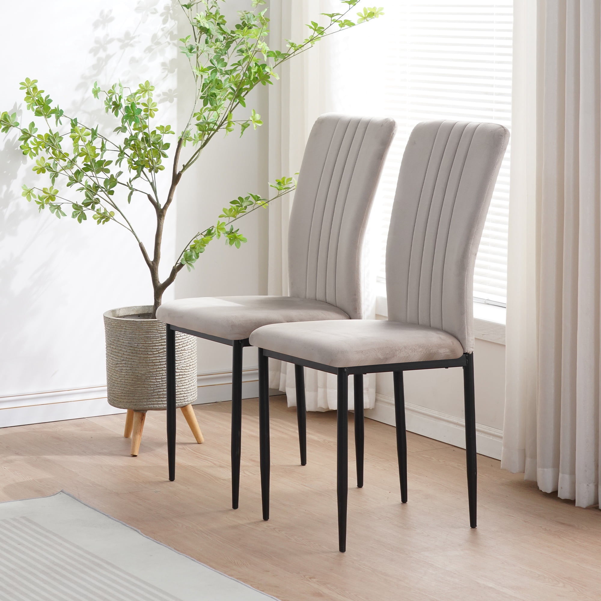 Set of 4 Dining Chairs, Kitchen Chairs, Velvet Chairs; Modern Upholstered Dining Room Chairs with Metal Legs and Adjustable Feet, Gray