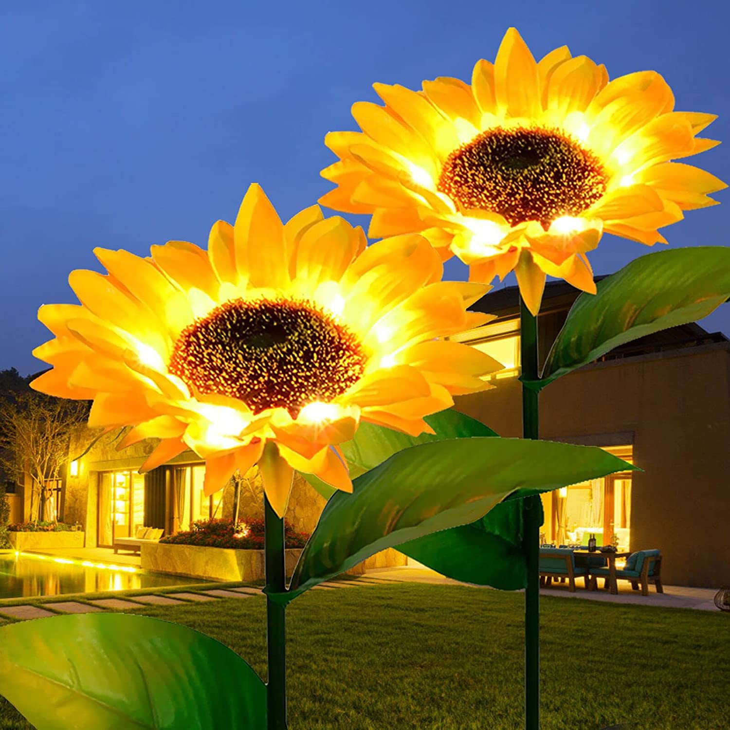 2PCS Outdoor Garden Solar Powered Waterproof Sunflowers Lights For Patio Yard 
