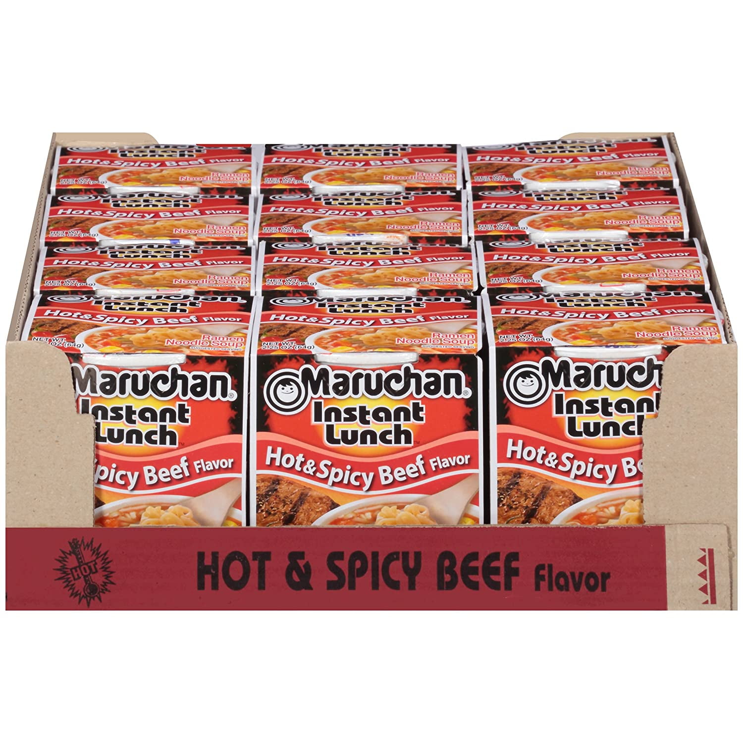 Maruchan Instant Lunch Hot & Spicy Beef, 2.25 Oz, Pack of 12