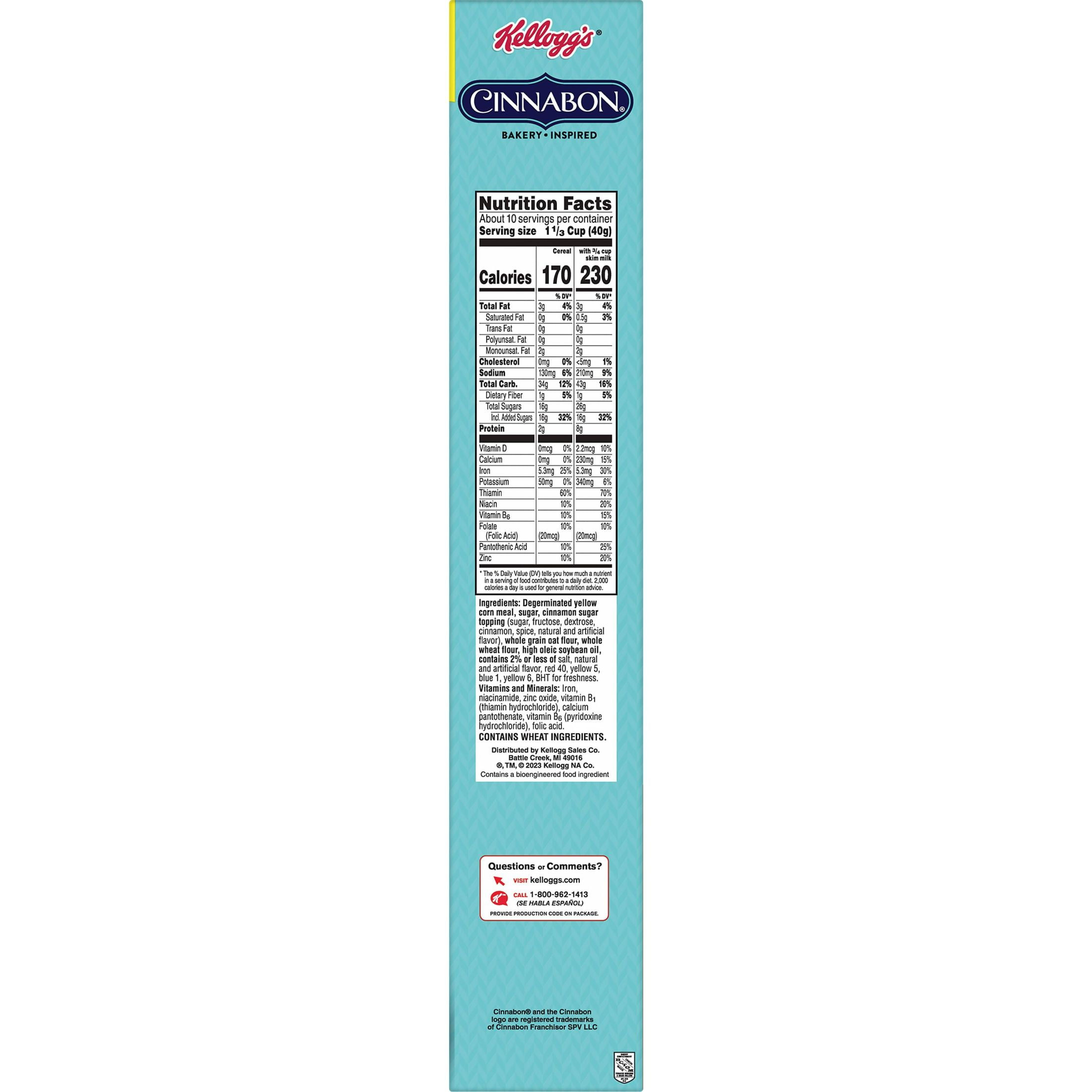 Kellogg's Cinnabon Cold Breakfast Cereal, 7 Vitamins and Minerals, Kids Snacks, Family Size, Original, 13.9oz Box (1 Box)