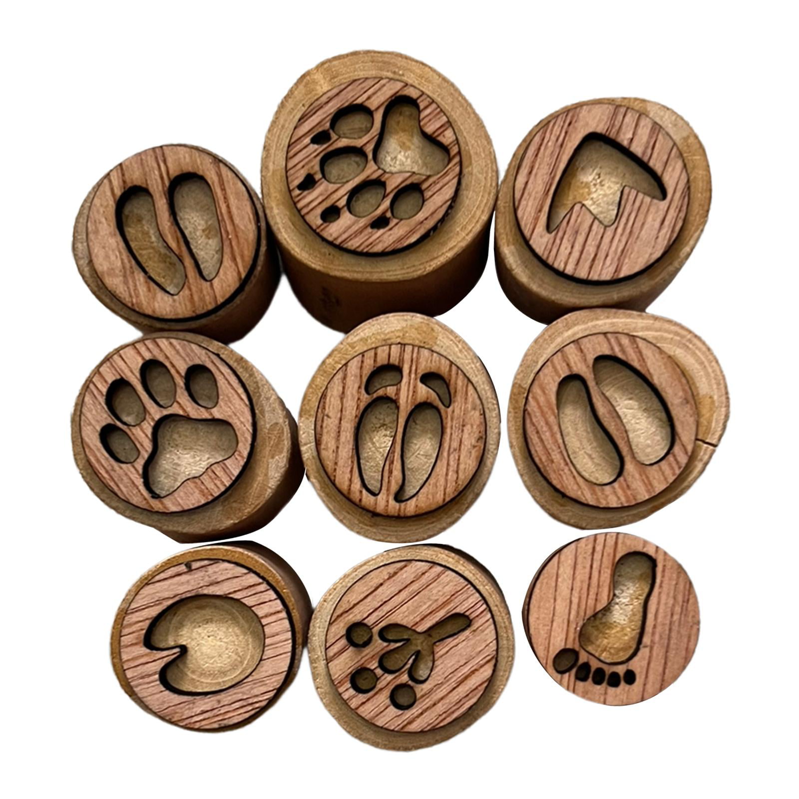 Animal Tracks Stamps, Creative Animal Footprint Stamps Playdough Stampers,  9 Pcs Wood Paw Print Stamp Rubber Stamps for Kids (Farm Animals)