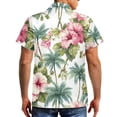 thumbnail image 4 of Garronmavis Pink Hibiscus Couples Matching Outfits Mens Button Down Shirt Palm Tree Lightweight Shirts and Womens Sleeveless Dress with Pocket Polyester Midi Tank Dresses, 4 of 7