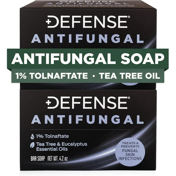 Defense Antifungal Bar Soap 2-Pack | Jock Itch, Ringworm, Athlete's Foot, Skin Fungus | Medicated Anti Fungal Treatment (Two Bars, No Case)