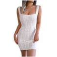 thumbnail image 2 of Wycnly Womens Dresses Sleeveless Square Neck Solid Mini Summer Dress Party Club Sexy Bodycon Tank Dresses Soft Knitted Dresses White, 2 of 6