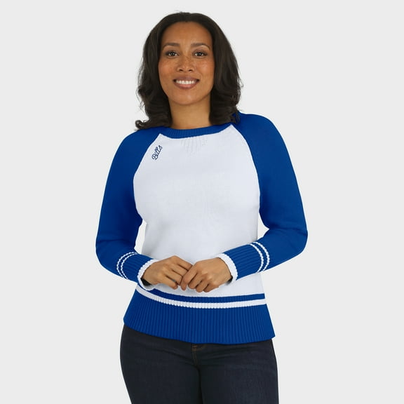Women's WEAR by Erin Andrews White/Royal Buffalo Bills Colorblock Raglan Sweater