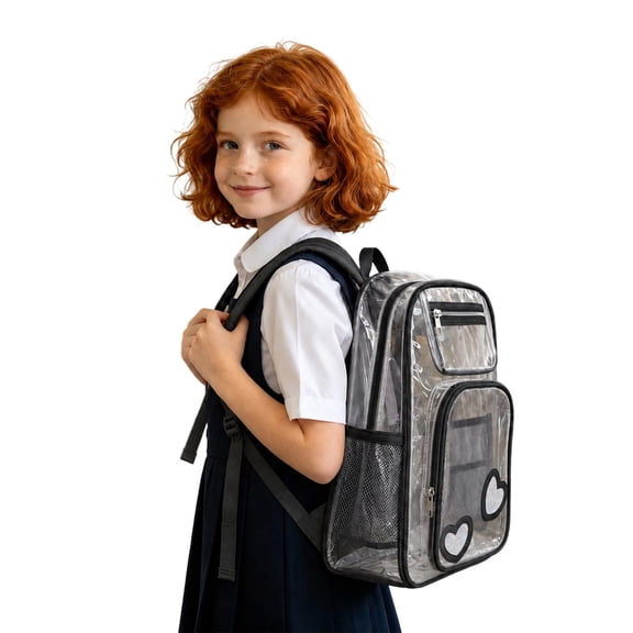 Weebloom Large School Clear Backpack For Kids Boys Girls Waterproof Transparent Backpack Front Pocket Daypack For Travel Bookbag Middle High School College Black