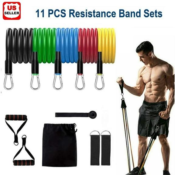 LINKPAL 11Pcs Exercise Resistance Bands Set - with Door Anchor, Handles, Ankle Straps, Stackable Up To 105lbs, For Resistance Training, Physical Therapy, Home Workouts