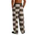 thumbnail image 6 of Men's Casual Plaid Print Stretch Waist Drawstring Straight Leg Pants Light Gray S, 6 of 7