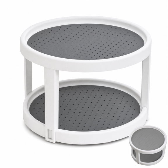 Asoricing 2-Tier Rotating Lazy Susan Turntable Organizer, Non-Slip Round Spinner Tray for Spices & Condiments, Plastic Kitchen Cabinet & Pantry Organizer for Countertop, Fridge & Bathroom