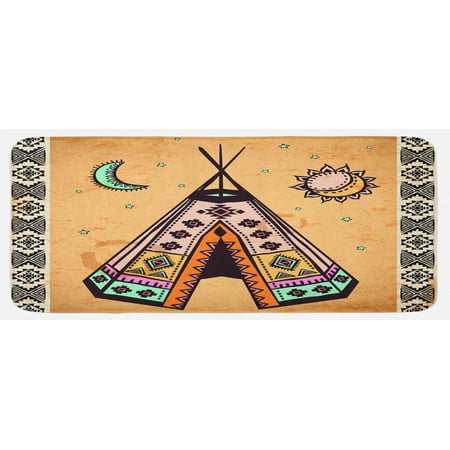 

Tribal Kitchen Mat Tent with Cultural Unique Bohemian Free Design Plush Decorative Kitchen Mat with Non Slip Backing 47 X 19 Pale Coffee Brown by Ambesonne