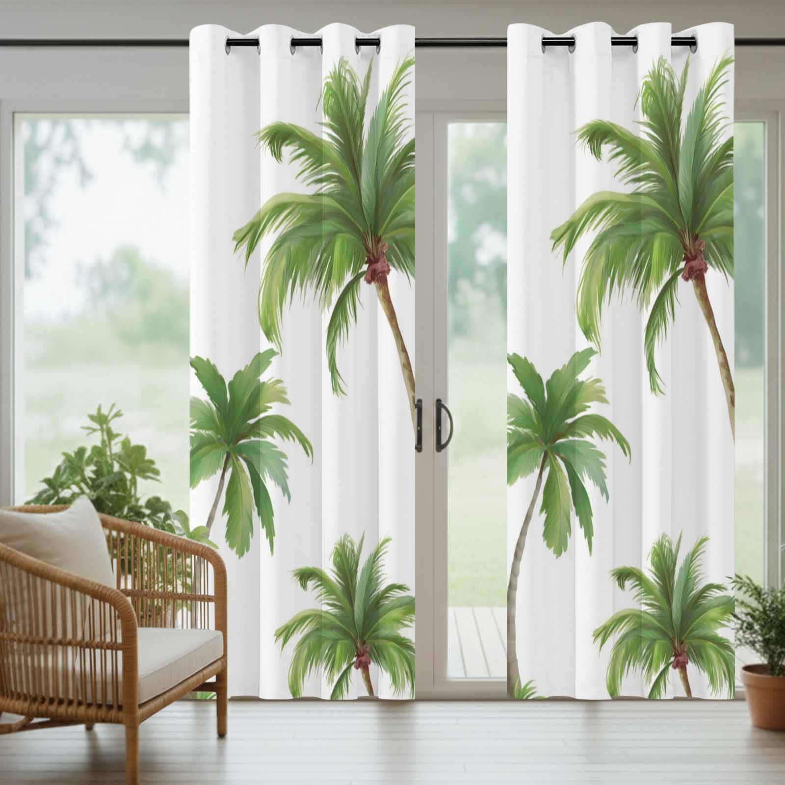 Summer Palm Trees Outdoor Curtains for Patio, Green Tropical Leaves Coastal Realistic Textures Sunshade Privacy Drapes Grommet Waterproof Outside Curtains for Porch/Cabana/Balcony 54"x 108", 1 Panel