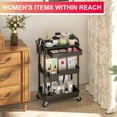 thumbnail image 4 of Yeabett 3 Tier Rolling Utility Cart Organizer with Removable Drawer, Mobile Storage Carts with 2 Lockable Wheels for Bathroom, Kitchen, Snack, Craft, Makeup, Baby Essentials, Black, 4 of 8