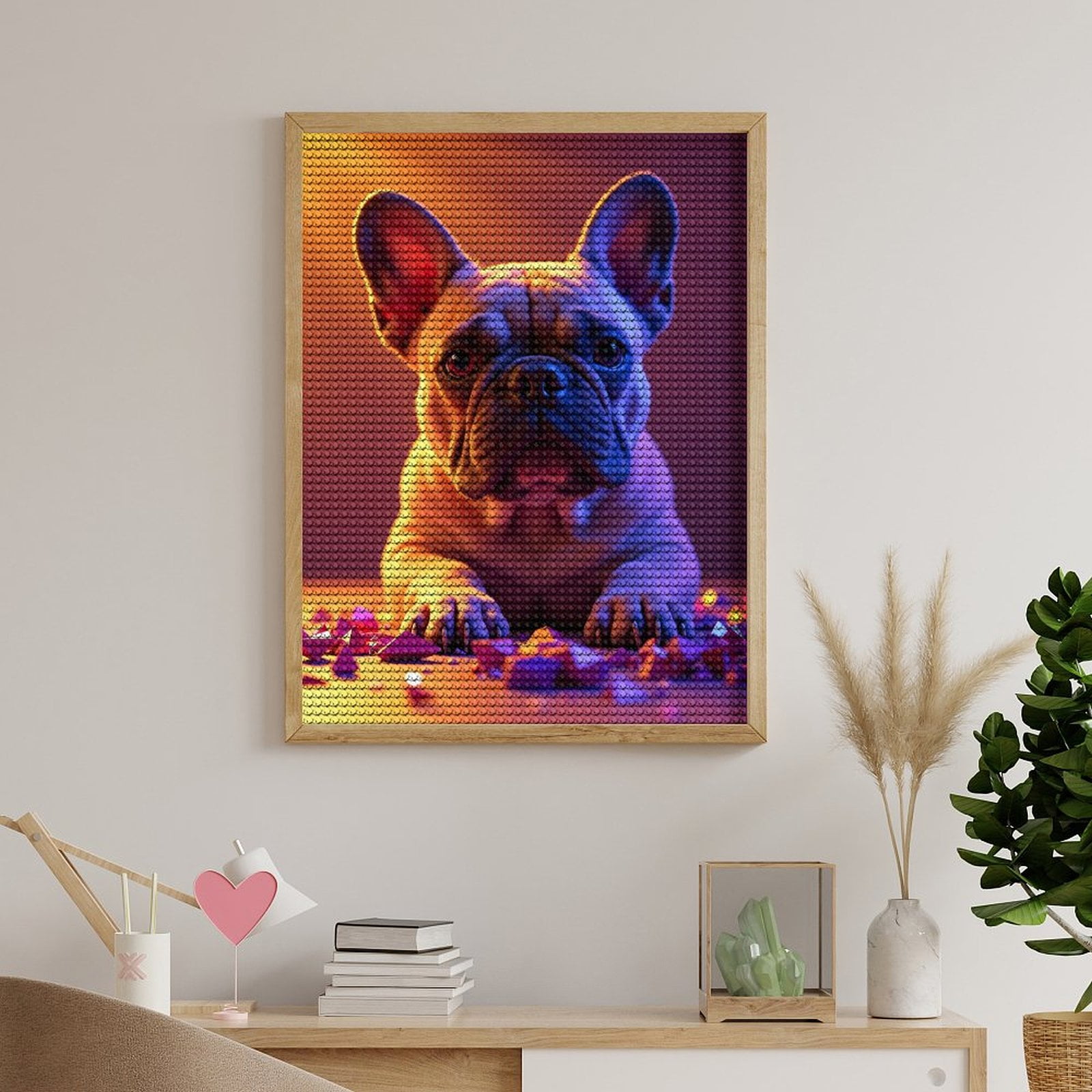 Diamond Art Kits for Adults, Calm Bulldog Under Colorful Light 5D Diamond Painting Kits for Adults Beginners, DIY Full Drill Diamond Painting, Gem Art and Crafts 12x16