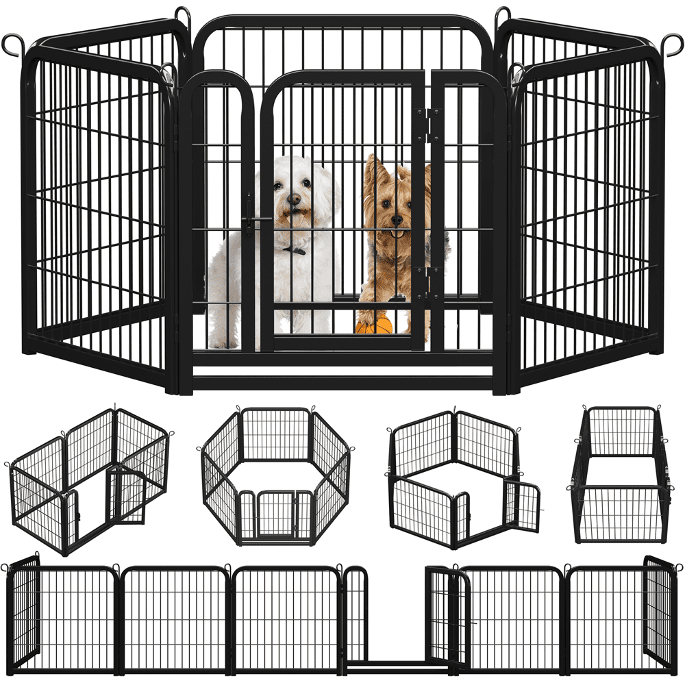 Alden Design 25″ Tall 6 Panels Metal Dog Playpen Fence for Outdoor Indoor, Black