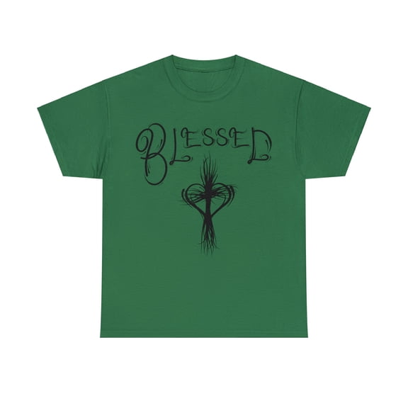 Blessed , Hand drawn font, Heart & Cross, Christian Art on a Unisex Shirt.