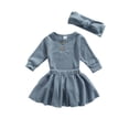 thumbnail image 4 of Qiylii Baby Girls Solid Color Outfit Long Sleeve O-Neck Romper+Skirt + Headband, 4 of 7
