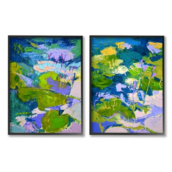 Stupell Industries Floating Lotus Blossom Pond Painting Black Framed Art Print Wall Art, Set of 2, Design by Dorothy Fagan