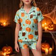 thumbnail image 2 of CAUYDY Kids Halloween Pajamas Sets Girl Button-Down Silk Sleepwear 2 Piece Short Sleeve Loungewear Clothes Set,2-3 Y, 2 of 5
