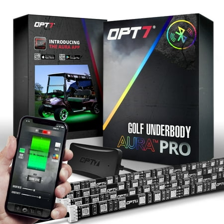 OPT7 AURA PRO Bluetooth 10pc Aura Golf Cart Underbody Glow LED Lighting Kit | Multi-Color Accent Neon Strips w/Switch- App Enabled- iOS & (Best Golf Swing Analysis App Android)