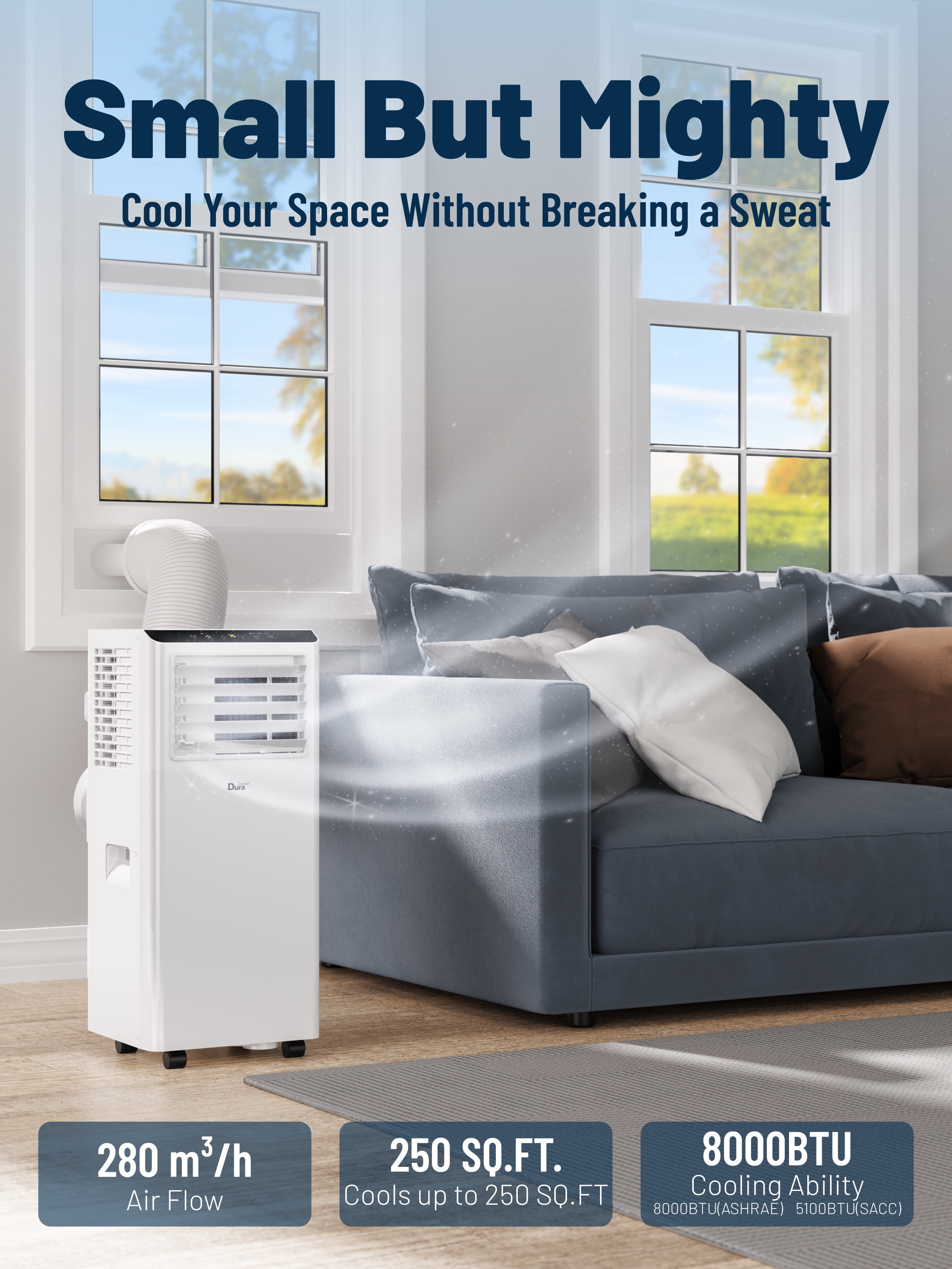 DuraComfort 8500BTU Portable Air Conditioner with Dehumidifier Fan, Remote & Timer for Rooms up to 230 Sq Ft