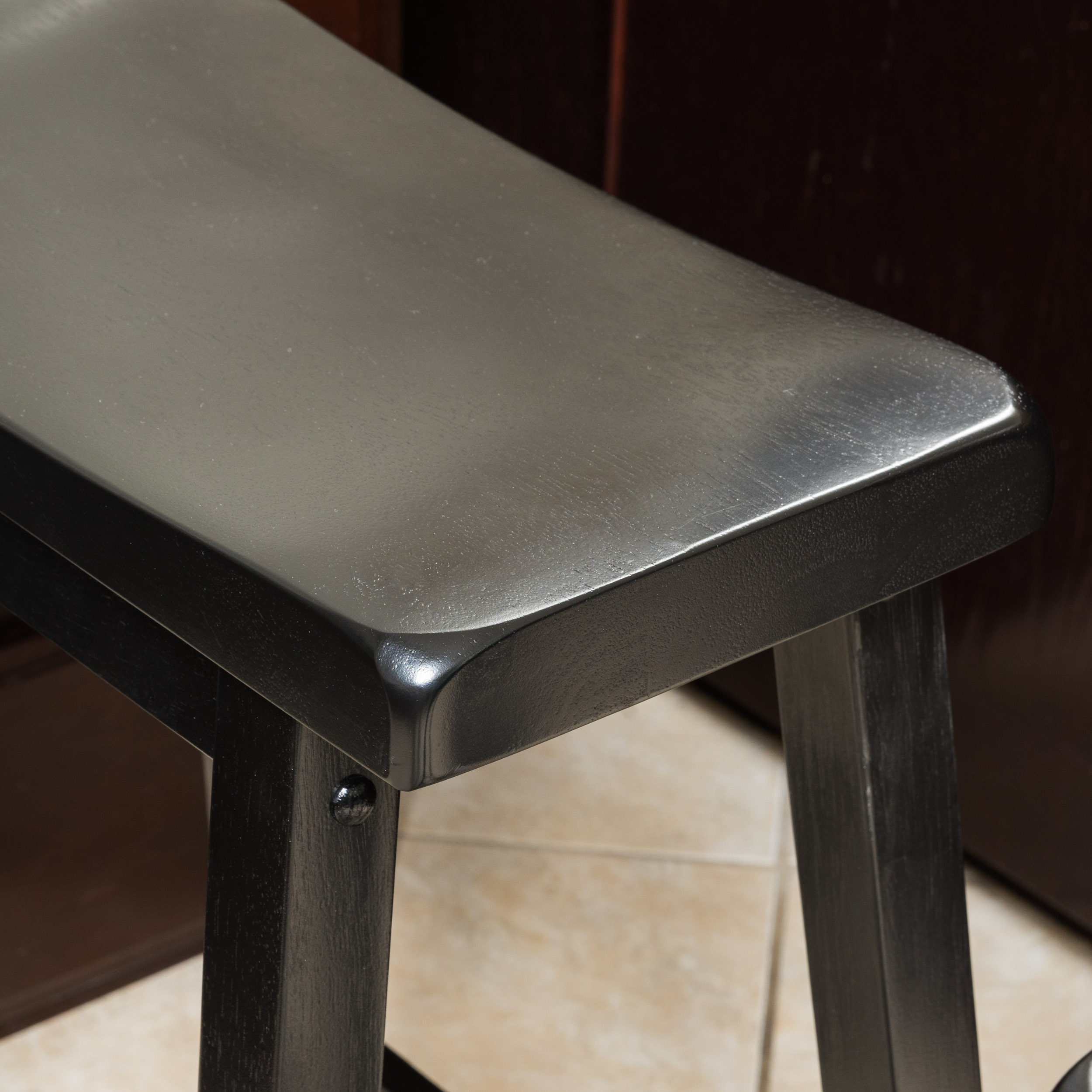 Noble House Paulson 24in Espresso Wood Saddle Stool (Set of 2)