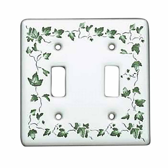 Renovators Supply Toggle Switch Plate Decorative Wall Switch Cover 0.19 x 4.5 x 4.5 in. Standard Size White Porcelain Ivy Double Switch Plate | Electrical Hardware