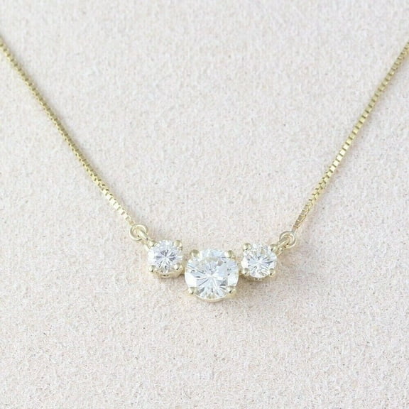 3-Stone 2Ct Round Cut Simulated Diamond Pendant Necklaces 14K Yellow Gold Plated 18" Chain Silver