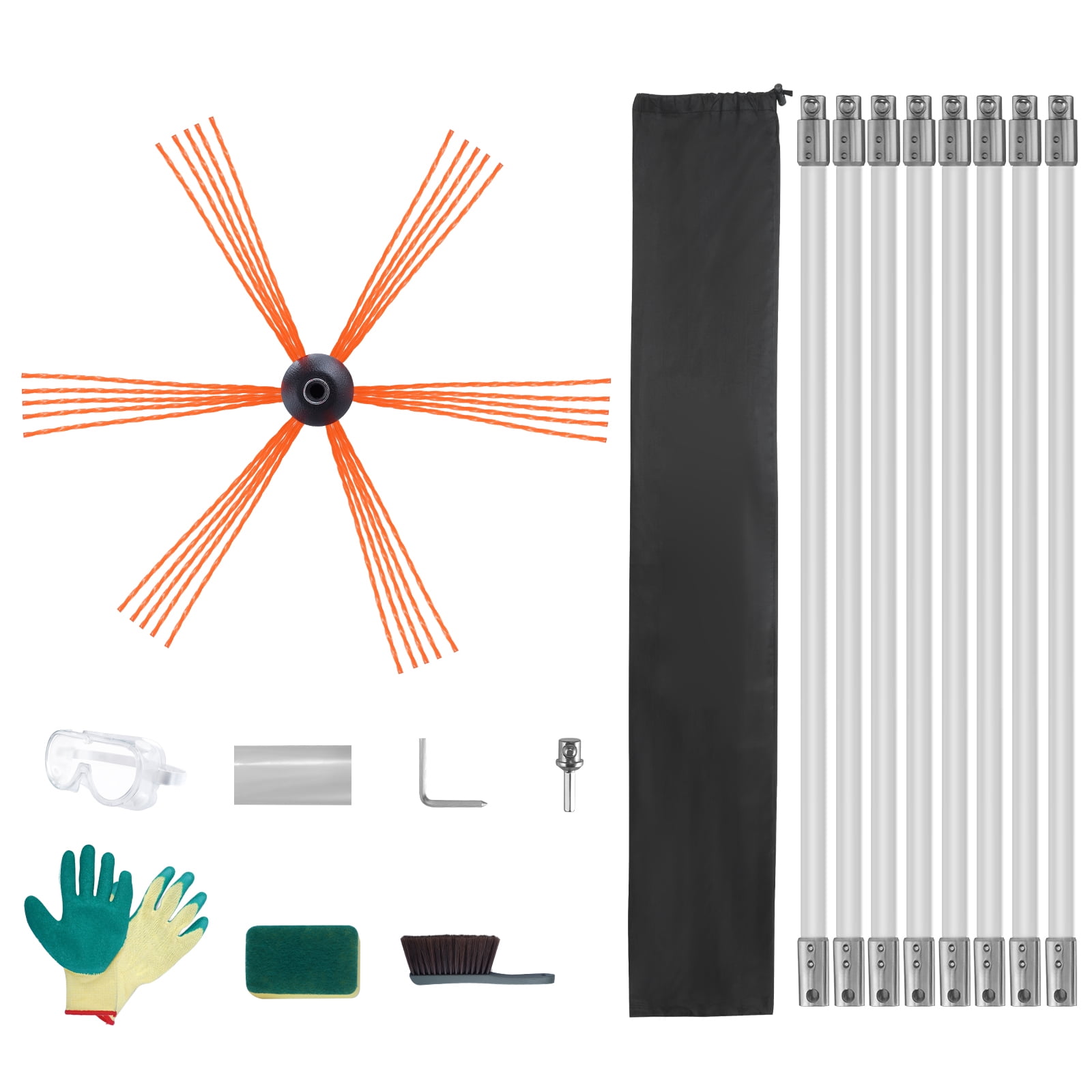 VEVOR 26 FT Chimney Sweep Kit Rotary Brush 8 Nylon Flexible Rods Fit most Pipes