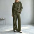 thumbnail image 3 of Iyufng Womens Two Piece Sets Loose Round Neck Long Sleeve Tops Elastic Waist Wide Leg Pants Loungewear Sets, 3 of 7