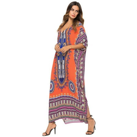 Plus Size Womens Kaftan Boho Cotton Long Maxi Dress Loose Beach Holiday Casual