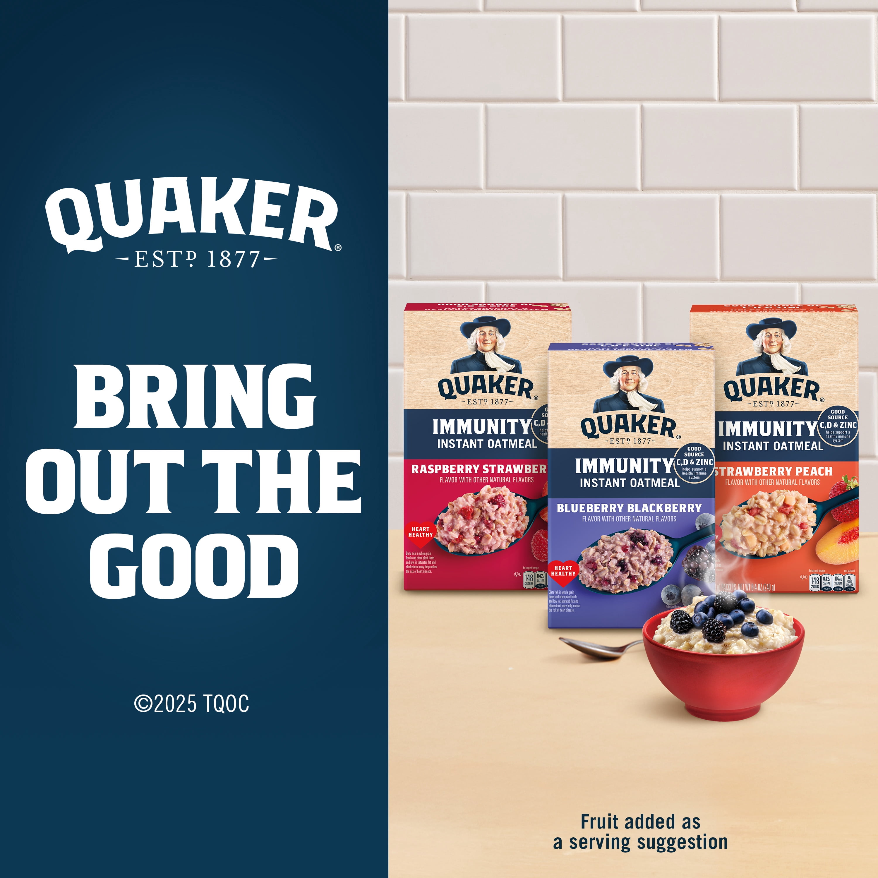 (3 pack) Quaker Instant Oatmeal, Fruit Fusion Raspberry Strawberry, 8.4 oz, 6 Packets