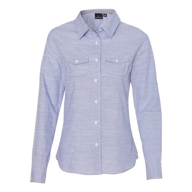 Camisa de manga larga sólida con textura para mujer Burnside (5247) -AZUL -XL Burnside 5247