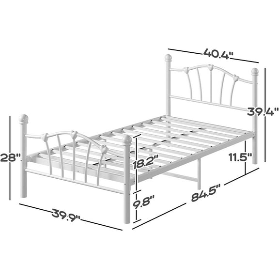 Acekid Twin Size Metal Bed Frame with Iron-Art Sweet Heart Headboard & Footboard for Under Bed Storage, No Box Spring ,Modern Style