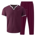 thumbnail image 4 of PNTUTB Summer Men's Solid-Color Suit Set Casual 2 Piece Outfitss Loose Short-Sleeve Crew-Neck Top and Elastic-Waist Drawstring Pants Two-Piece Set, 4 of 6