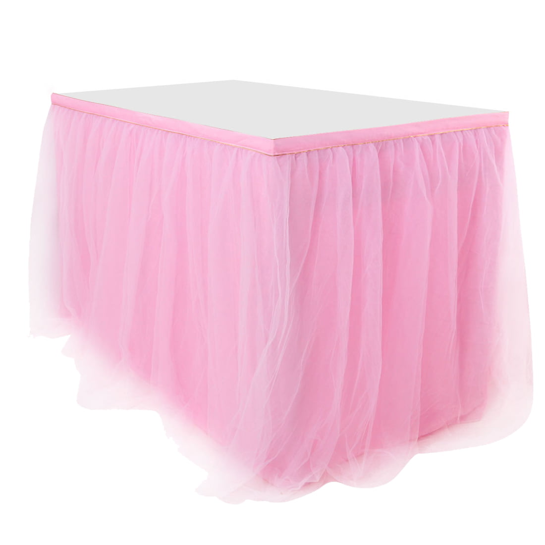L 6 *H 30in, Pink HBBMagic High-end Gold Blrim 3 Layer Mesh Fluffy Tutu Talbe Skirt Tulle Tableware Tulle Table Cloth For Party,Wedding,Birthday Party&Home Decoration ft 