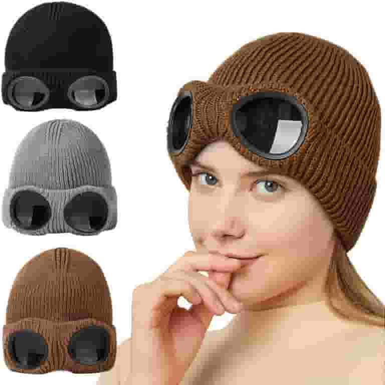vnanda Warm Winter Hat Winter Hat with Glasses Unisex Knitted