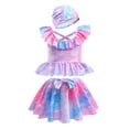 thumbnail image 2 of Sunnyoo Big Girls Tie Dye Ruffle Top & Skirt & Swim Cap 3-Piece Swimsuit, 2 of 8
