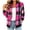 Hot Pink, variant on Women's Plaid Bomber Jacket Zip Up Wool Blend Long Sleeve Warm Fall Winter Coats with Pockets, Ribbed Details (L, Wine)