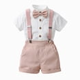 thumbnail image 2 of Baby Boy Outfits Toddler Boy Clothes formal with Bowtie Overall Short Pants Gentle Wedding Set Trendy Summer Clothes Pink 12-18 Months, 2 of 4