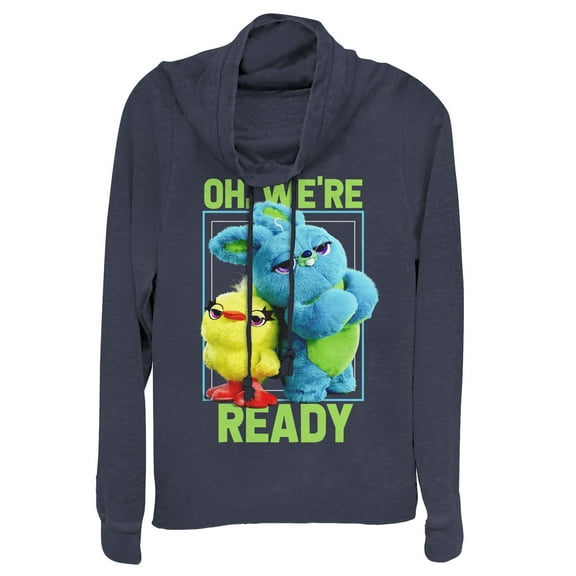 Junior's Toy Story Ducky & Bunny Ready Pose Cowl Neck Sweatshirt Navy Blue X Small