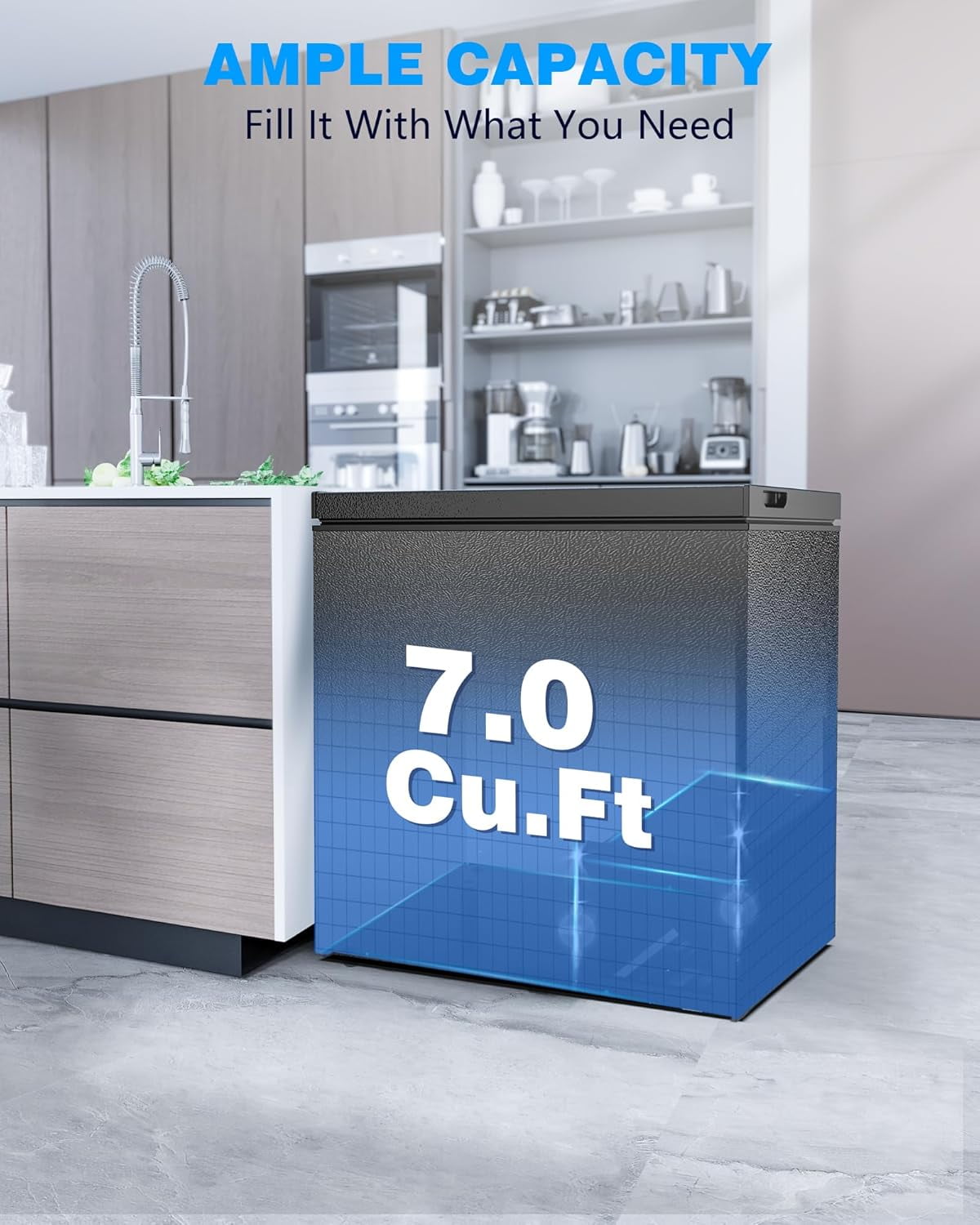 7.0 Cu.Ft Chest Freezer with Removable Basket and Bottom Defrost Water Drain Freestanding Top Open Door, Deep Freezer, Mini Freezer with Adjustable 7 Thermostat for Home/Apartment, Black