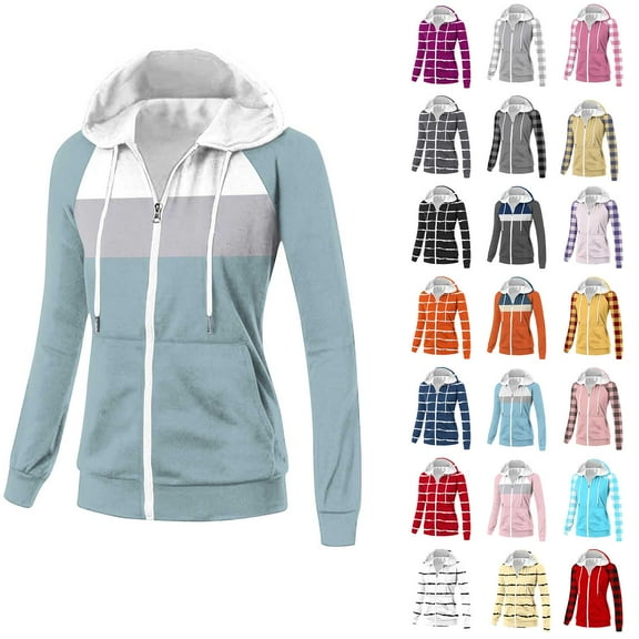Horkkom Zip Up Jackets for Women with Drawstring Pockets Hoodies Casual Slim Zip Up Sweatshirt L, Gifts for Women