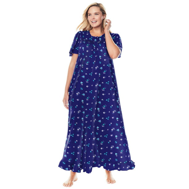 Dreams & Co. Women's Plus Size Long Floral Print Cotton Gown Pajamas ...
